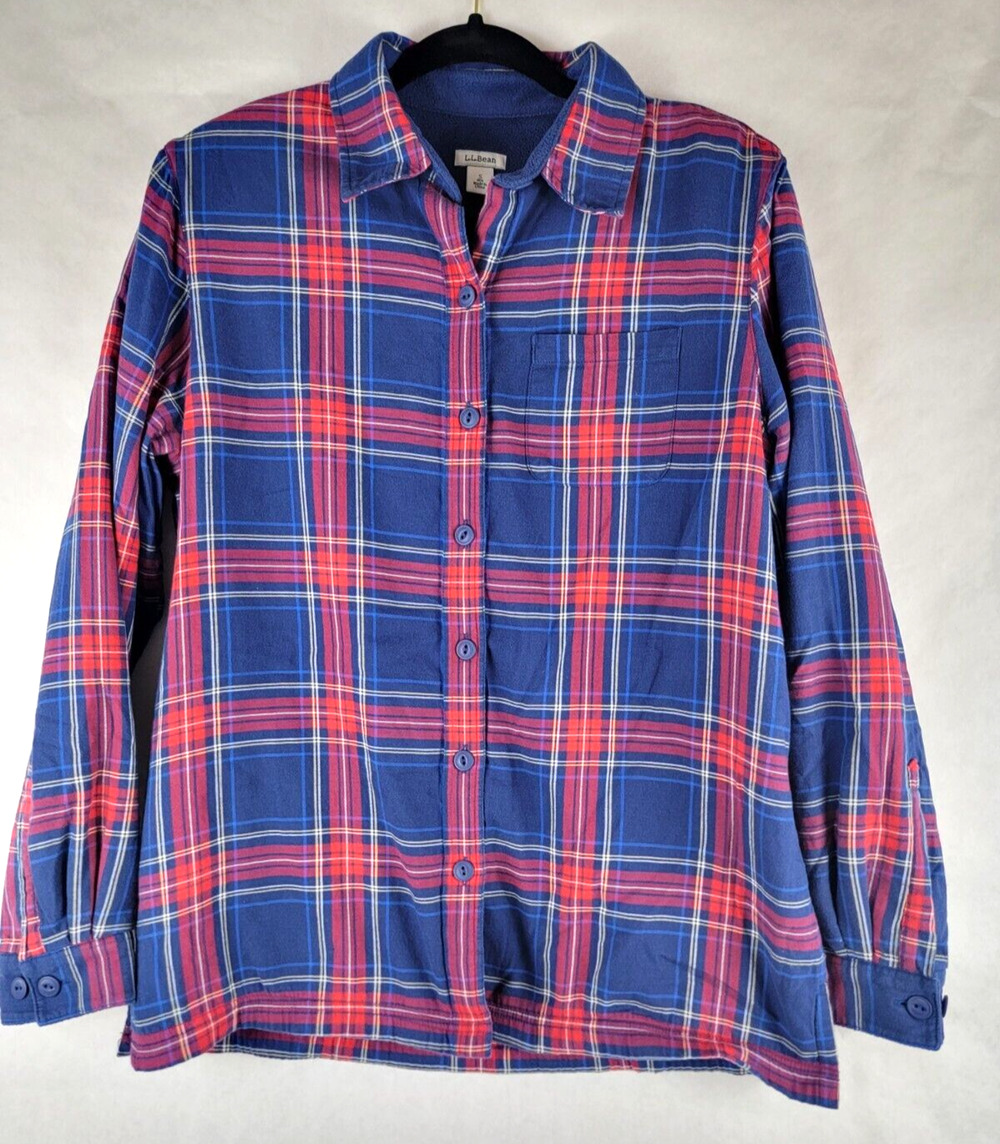 L.L. Bean Fleece Lined Plaid Flannel Shirt Jacket Shacket Small